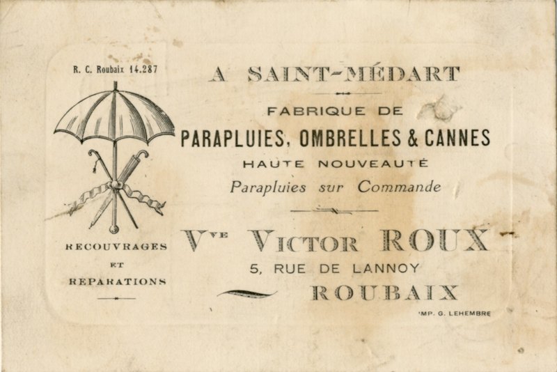 Une carte pour le magasin de parapluie Veuve Victor Roux