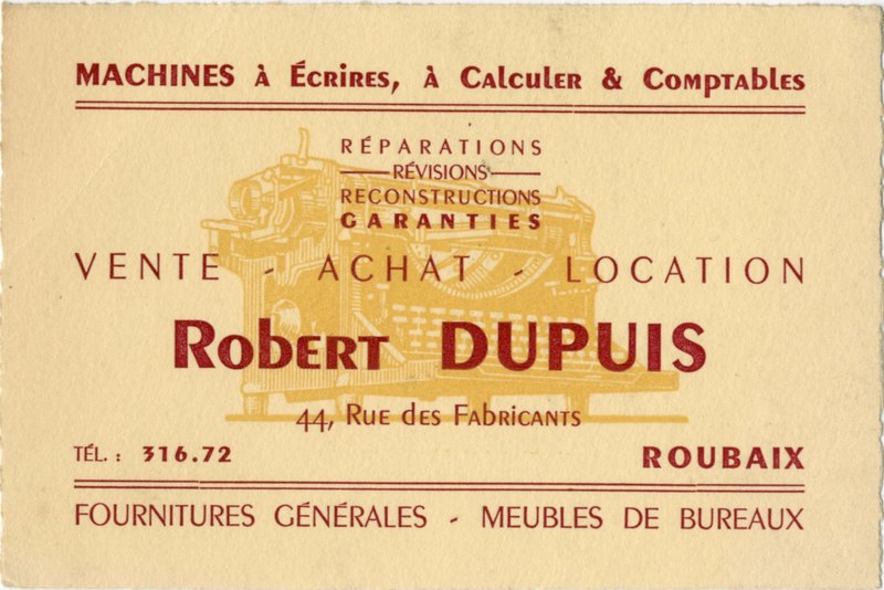 Une carte pour des machines de bureau du magasin Robert Dupuis