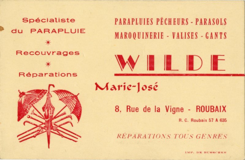 Une carte pour le magasin de parapluie Marie-José Wilde