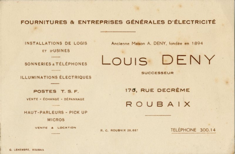 Une carte pour l'entreprise de fournitures électrique Louis Deny