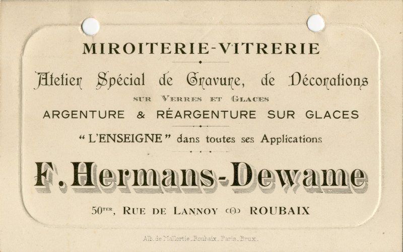 Une carte pour l'atelier de miroiterie-vitrerie F. Hermans-Dewame