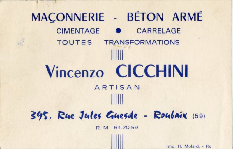Une carte pour l'artisan du bâtiment Vincenzo Cicchini