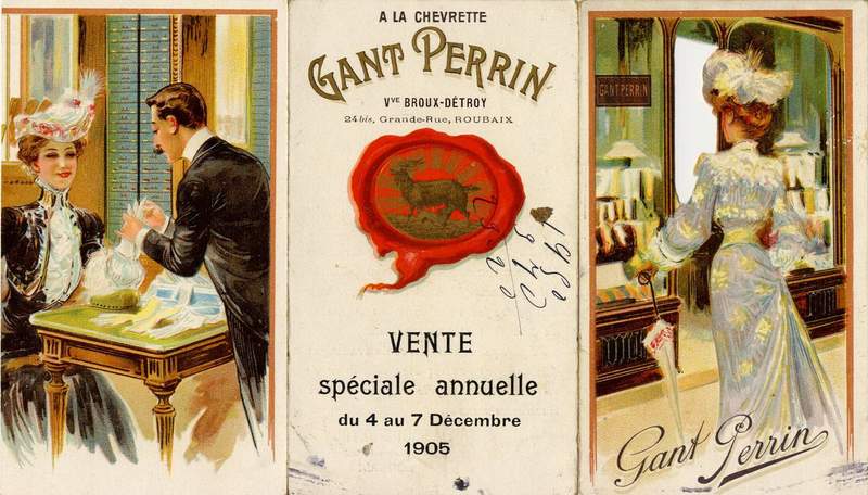 Gants Perrin, A la Chevrette, Veuve Broux-Détroy - invitation à la vente spéciale annuelle