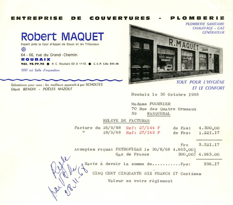 Des factures de l'entreprise Robert Maquet