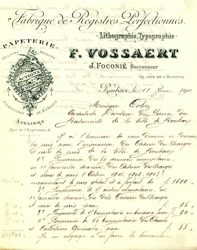 Une lettre de l'imprimerie Vossaert