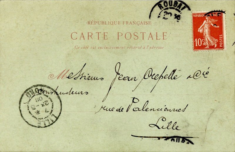 Une carte postale de correspondance de Cavrois-Mahieu