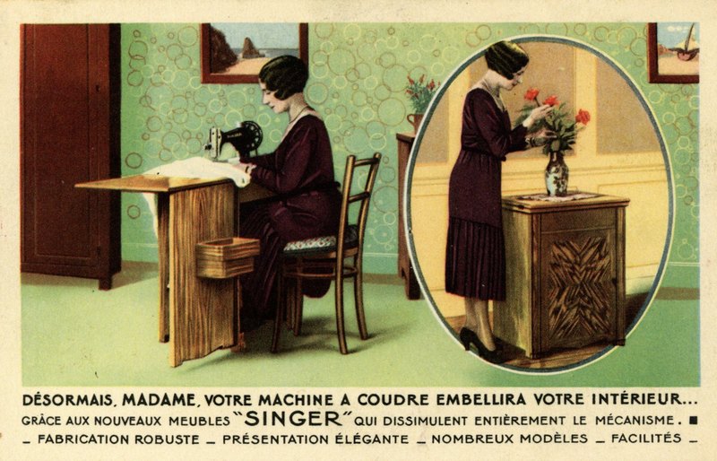 Une carte postale pour les machines à coudre Singer