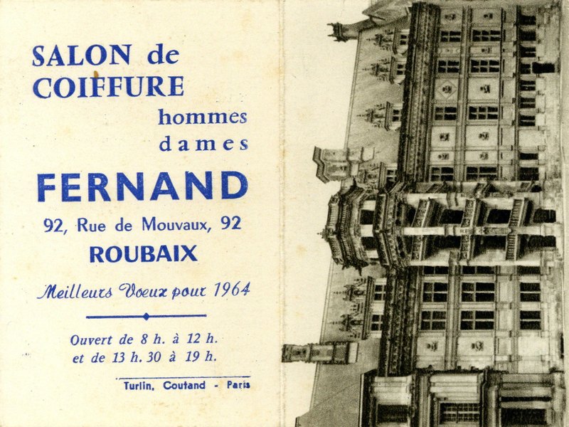 Une carte publicitaire pour le salon de coiffure Fernand