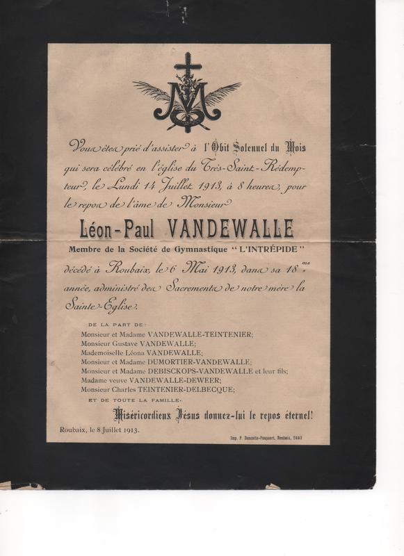 Faire-part de décès de Léon-Paul Vandewalle