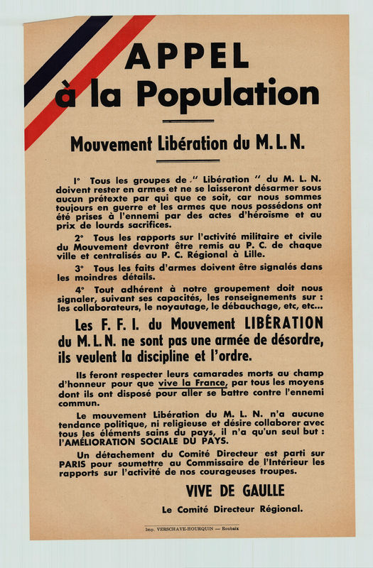Appel à la population, mouvement de Libération MLN