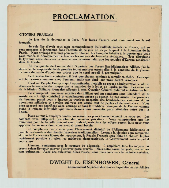 Proclamation du général Eisenhower