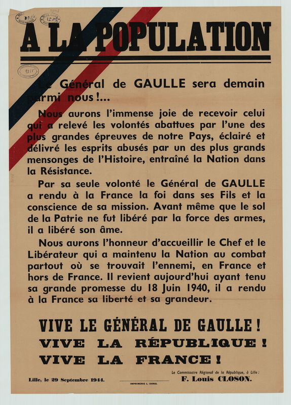 Annonce à la population du retour de De Gaulle