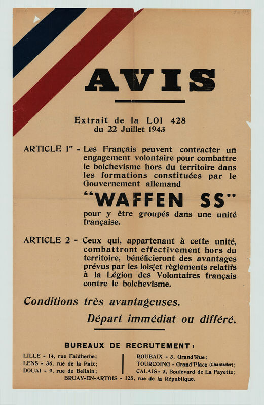 Avis de recrutement pour les Waffen SS