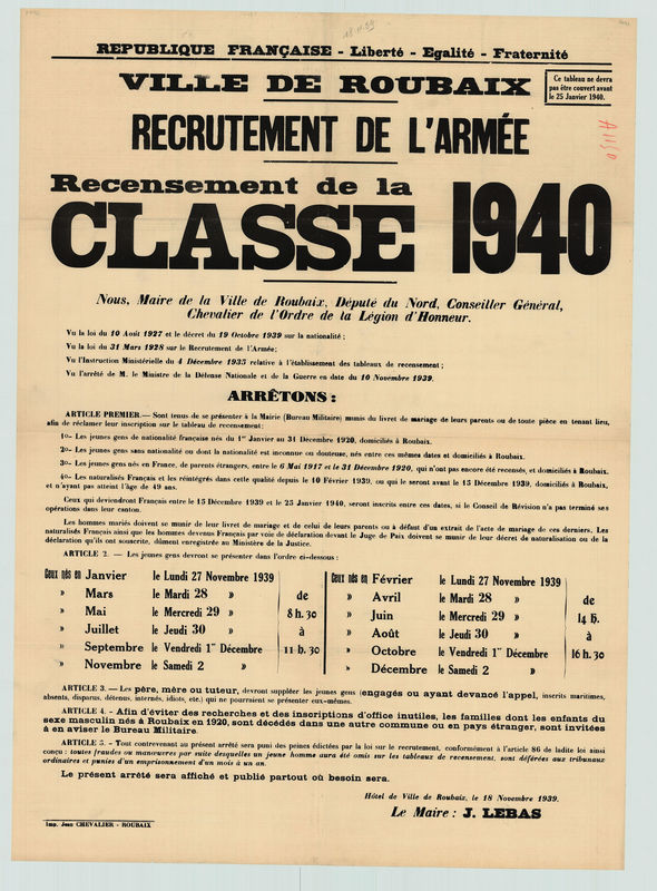 Recrutement de la classe 1940