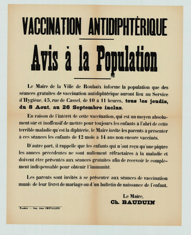 Avis à la population pour la vaccination antidiphtérique