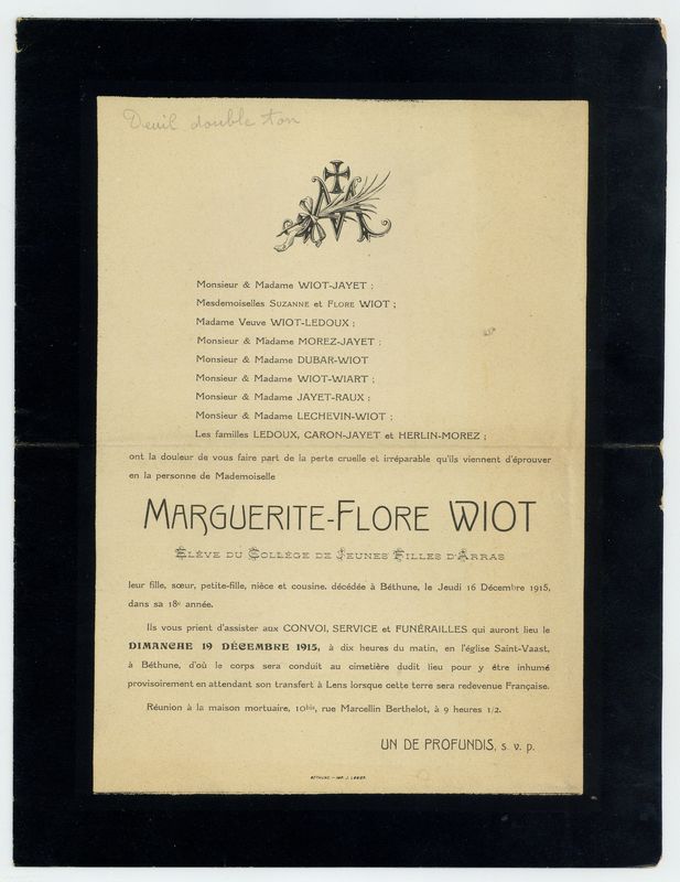 Décès de Marguerite-Flore Wiot