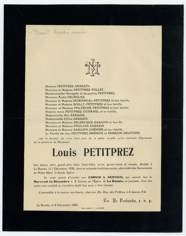 Décès de Louis Petitprez