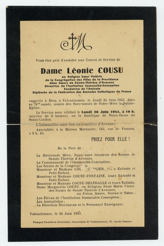 Décès de Léonie Cousu