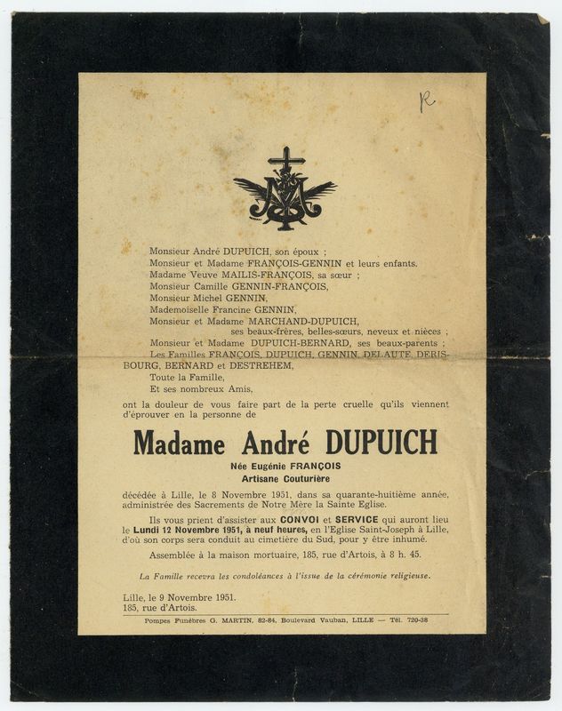 Décès de Eugénie Dupuich