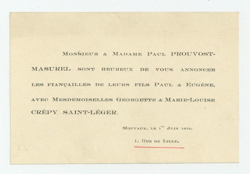 Mariage de Paul Prouvost avec Georgette Crepy et de Eugène Prouvost avec Marie-Louise Crepy