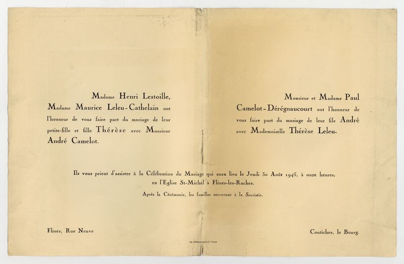 Mariage de André Camelot et Thérèse Leleu