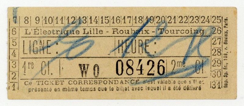 Tickets de Tramway : L'Electrique Lille-Roubaix-Tourcoing