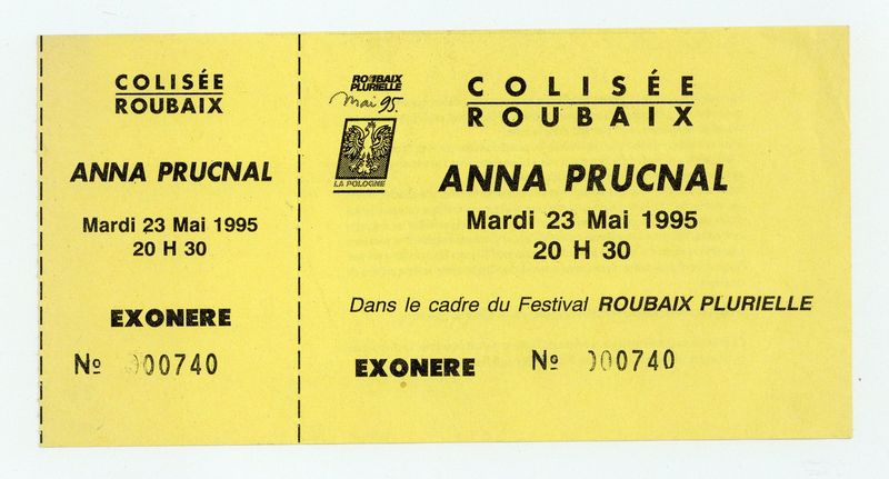 Ticket d'entrée pour le concert d'Anna Prucnal
