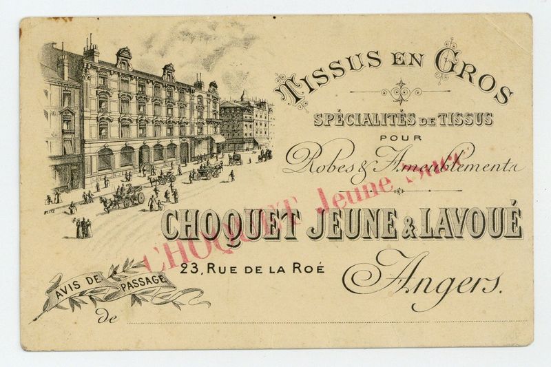 Avis de passage, Choquet Jeune & Lavoué, Tissus en gros