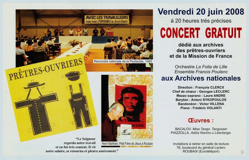 Concert gratuit dédié aux archives des prêtres-ouvriers et de la mission de France
