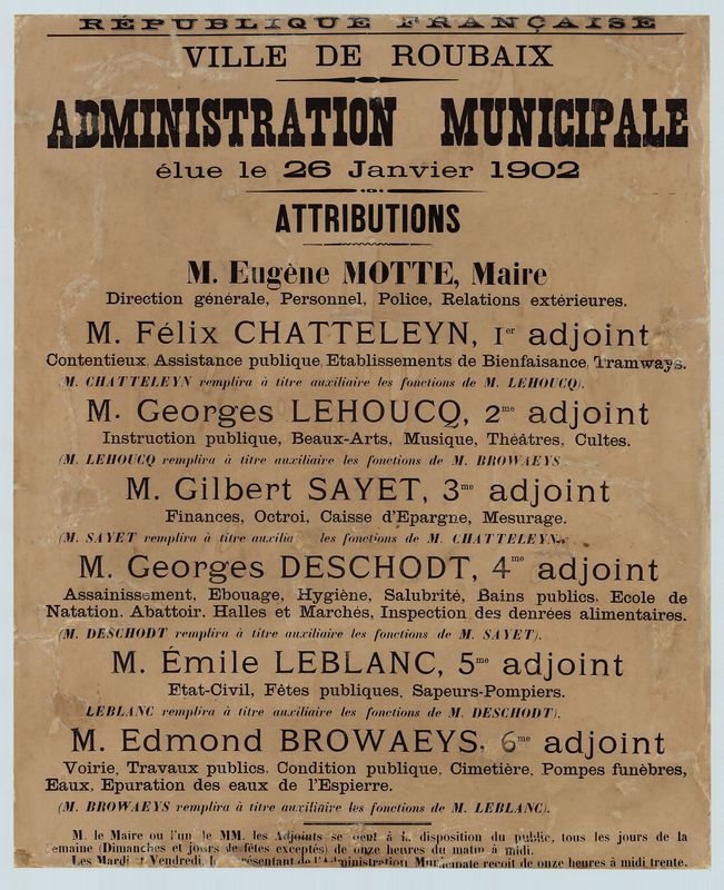 Administration municipale élue le 26 janvier 1902