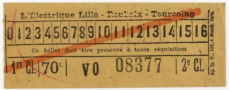 Ticket de Tramway : L'Electrique Lille-Roubaix-Tourcoing