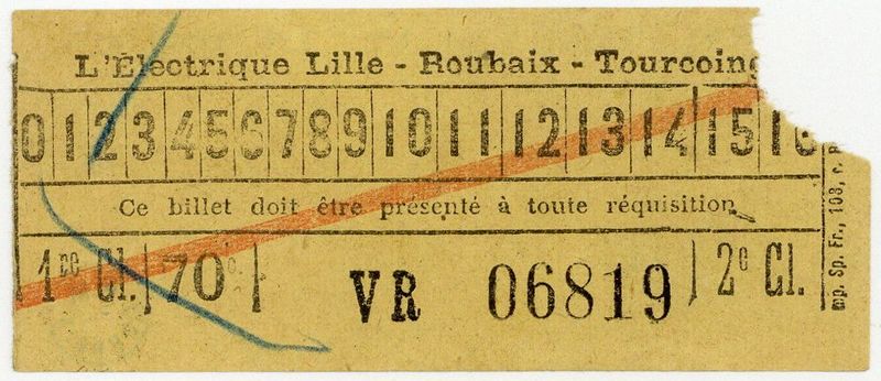 Ticket de Tramway : L'Electrique Lille-Roubaix-Tourcoing