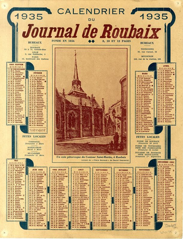Calendrier du Journal de Roubaix