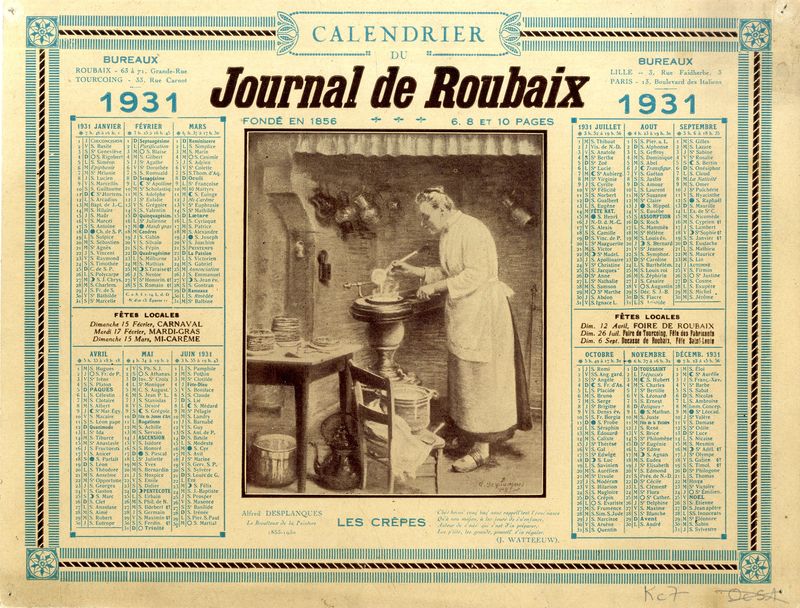 Calendrier du Journal de Roubaix