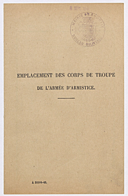 Emplacement des corps de troupe de l'armée d'armistice