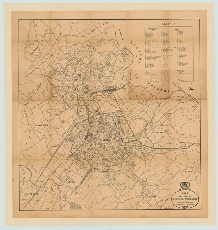 Plan des villes de Roubaix et Tourcoing dressé par H. Claye et E. Nourtier