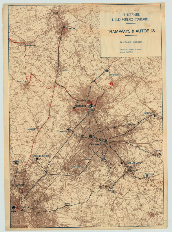 Plan du réseau de transport l' Electrique de Lille - Roubaix - Tourcoing