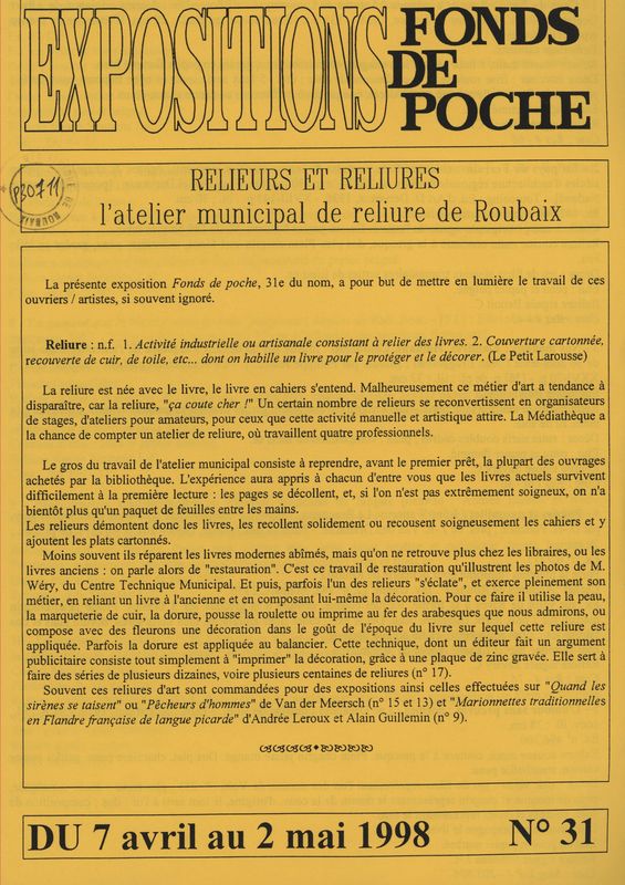 n°31 - Relieurs et reliures : l'atelier municipal de reliure de Roubaix