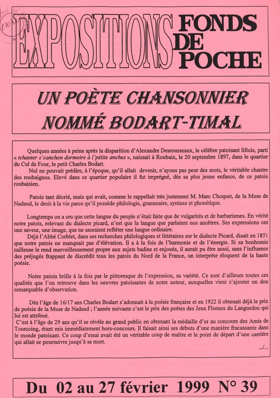 n°39 - Un poète chansonnier nommé Bodart-Timal