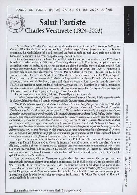 n°95 - Salut l'artiste : Charles Verstraete (1924 - 2003)