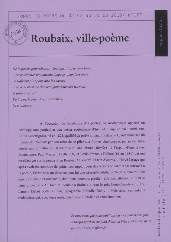 n°157 - Roubaix, ville-poème