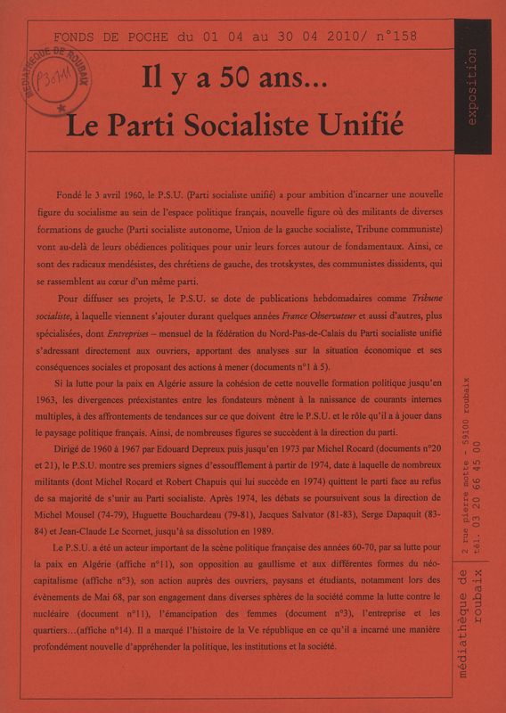 n°158 - Il y a 50 ans... Le Parti Socialiste Unifié