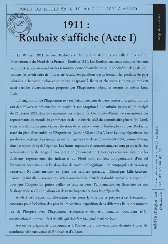 n°169 - 1911 : Roubaix s'affiche (Acte 1) [Exposition internationale du Nord de la France]