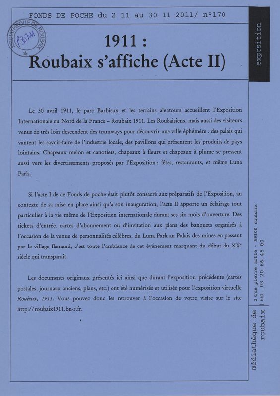 n°170 - 1911 : Roubaix s'affiche (Acte 2) [Exposition internationale du Nord de la France]