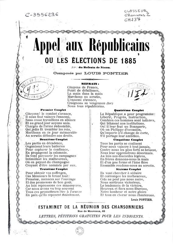 Appel aux républicains ou les élections de 1885