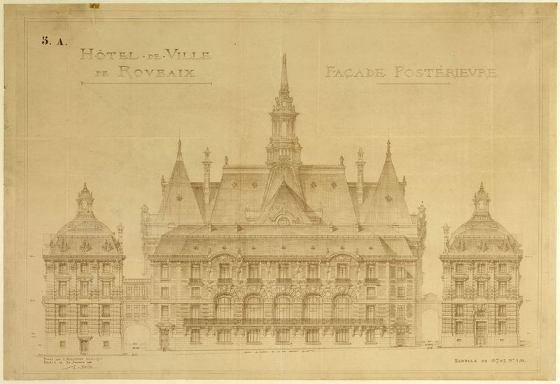 Façade postérieure de l'hôtel de ville de 1911 (projet).