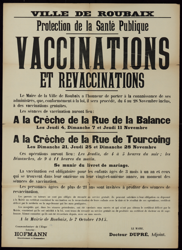 Protection de la santé publique. Vaccinations et revaccinations 