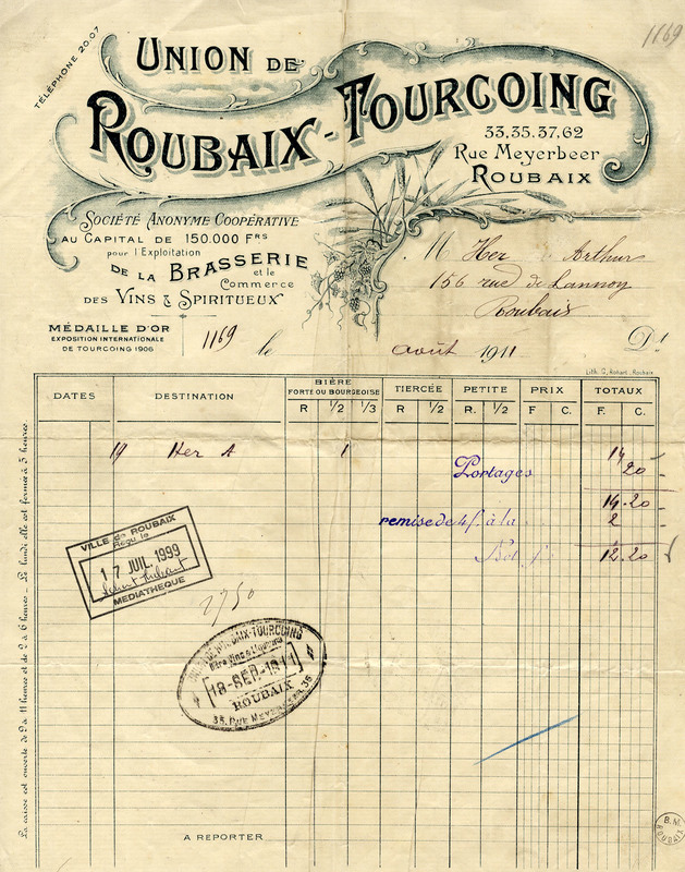 Union de Roubaix Tourcoing, Société anonyme coopérative pour l'exploitation de la brasserie et le commerce des vins et spiritueux
