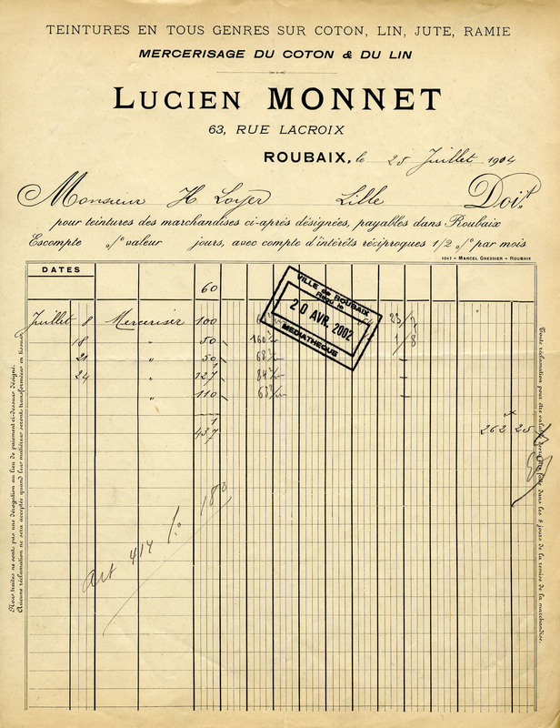Mercerisage du coton et du lin Lucien Monnet 