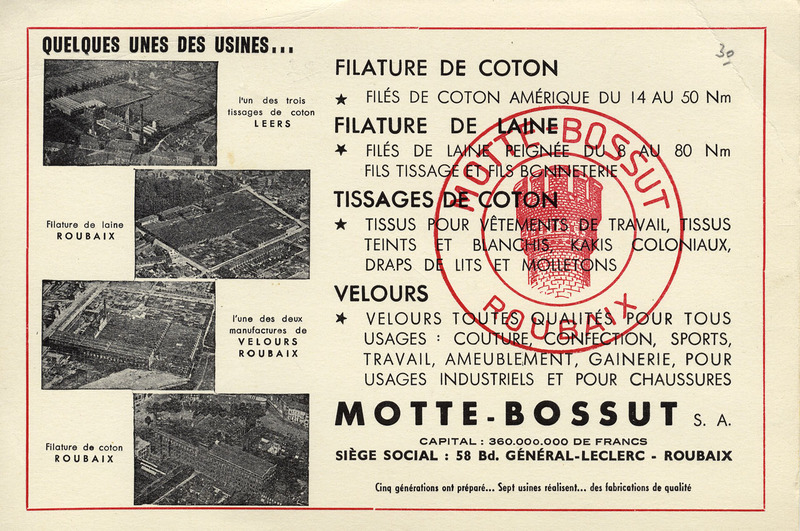 Motte-Bossut : filature de coton, filature de laine, tissages de coton, velours